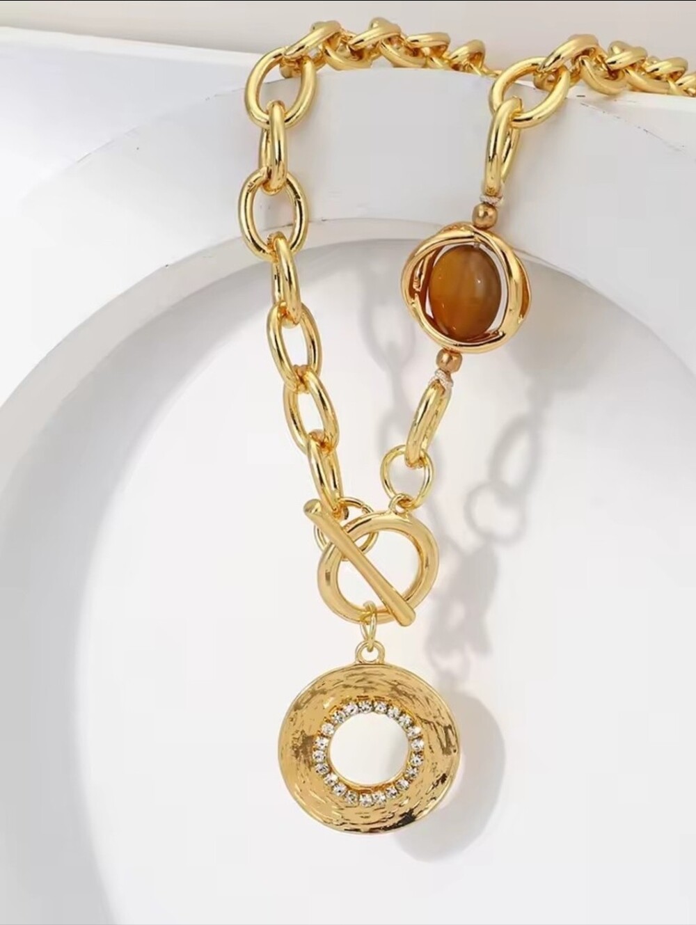 Gold-Tone Chain Necklace with Amber Accent